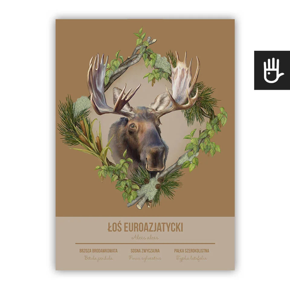 plakat poster łoś na brązowym tle