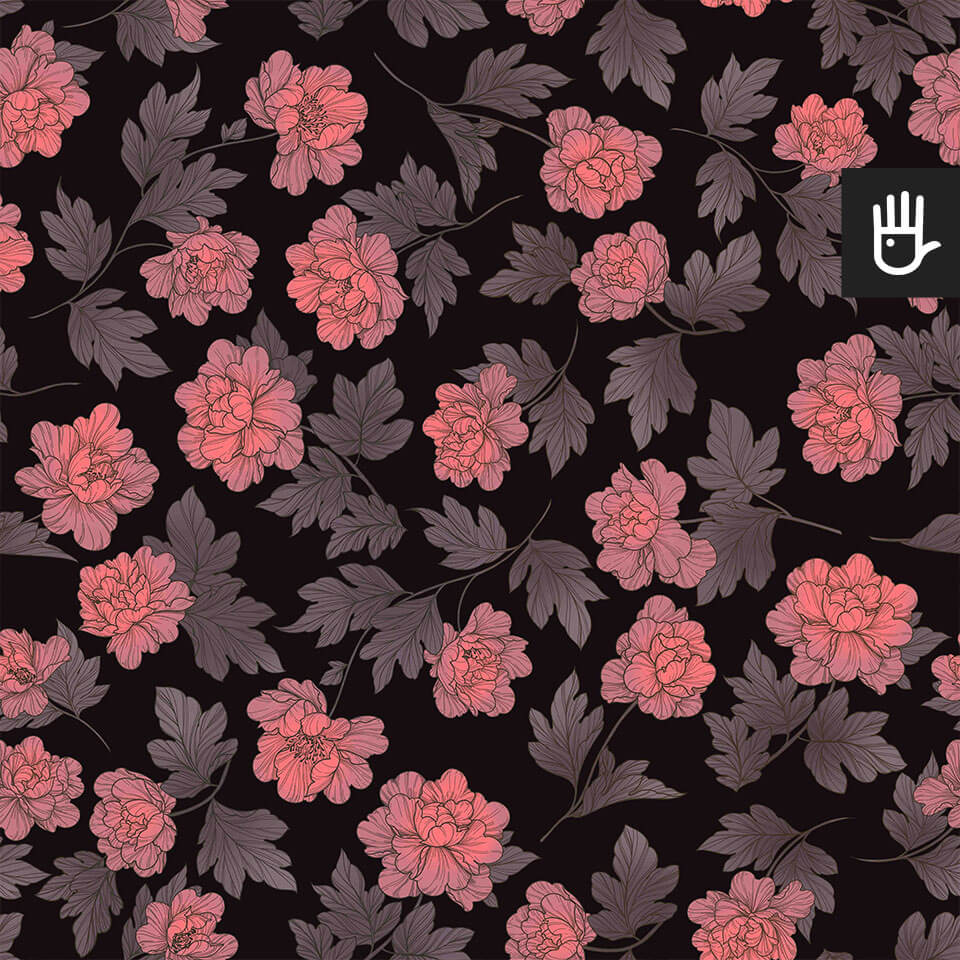 wzór tapety w różowe piwonie w stylu orientalnym na czarnym tle