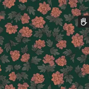 wzór tapeta piwonie w stylu vintage na tle w kolorze butelkowej zieleni