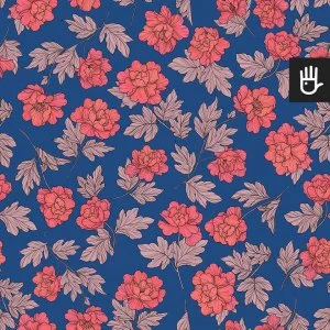 wzór tapeta piwonie w stylu retro na niebieskim tle