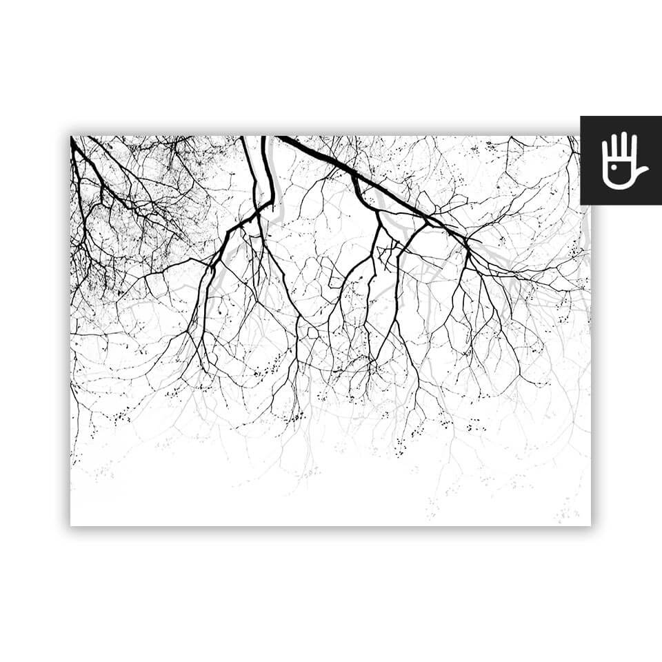 czarno-biały plakat z gałęziami na wietrze