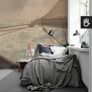 Sypialnia młodzieżowa singla z fototapetą Na wzburzonym morzu w stylu nadmorskim na ścianie