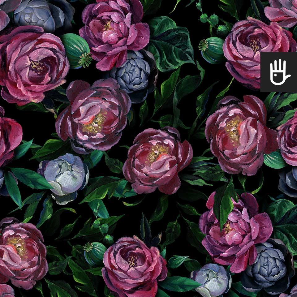 Tapeta Malowane kwiaty w ciemnej kolorystyce