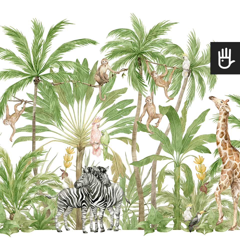 Fototapeta Safari z afrykańskimi zwierzętami na tle palm.