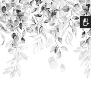 Fototapeta Girlanda szarości z czarno-białymi akwarelowymi liśćmi na białym tle