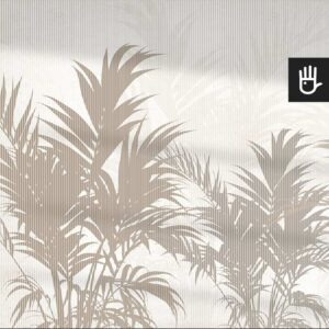 Fototapeta Letnie cienie z motywem tropikalnych palmowych liści z białej ścianie oświetlonej słońcem.