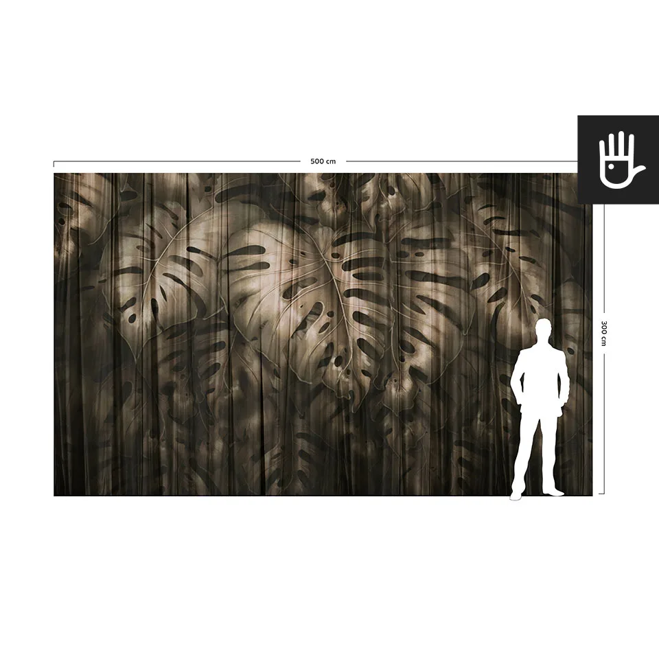Orientacyjny podgląd wymiarów fototapety Monstera dla pokazania skali wzoru względem wysokości dorosłego człowieka.