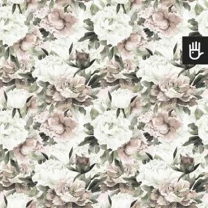 Tapeta Akwarelowe kwiaty z deseniem z różowymi i białymi peoniami.