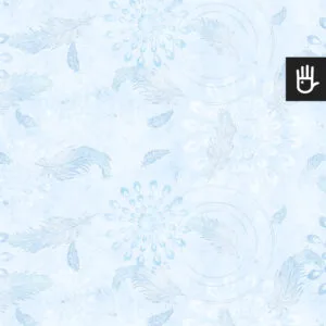 Tapeta Błękitne Boho utrzymana w delikatnym odcieniu błękitu z delikatnymi piórkami i geometrycznymi wzorami przypominającymi mandale.