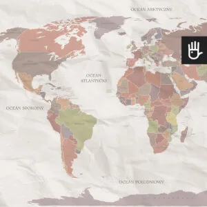 Fototapeta beżowa mapa świata z zaznaczonym podziałem administracyjnym oraz oceanami i morzami
