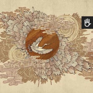 Fototapeta Japońskie beżowe słońce z białym żurawiem