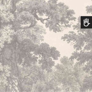 Fototapeta jasny beżowy stary las z widokiem rysowanego lasu w odcieniach beżu