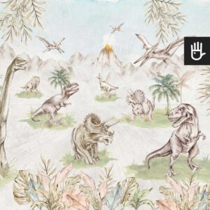 Fototapeta Świat Dinozaurów z panoramą prehistorycznego świata dinozaurów