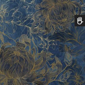 Fototapeta Kwiaty Artemidy w odcieniach granatu ze złotymi obrysami kwiatów