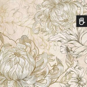 Fototapeta Kwiaty Ateny w odcieniach beżu ze złotymi obrysami kwiatów